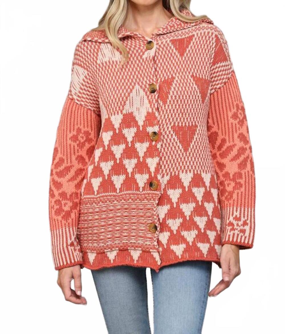 NEW FATE mixed pattern cardigan in red